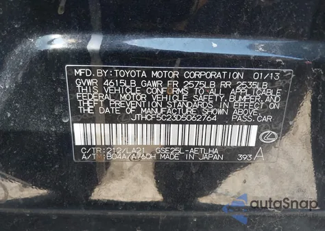 2013 Lexus Is 250 z USA, uszkodzony, nr VIN JTHCF5C23D5062764